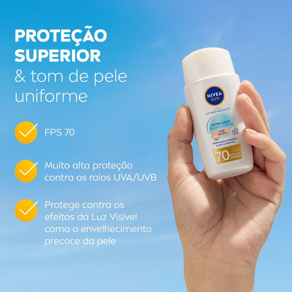 Protetor Solar Facial Nivea Sun Ultra Light Clara Uv Face Specialist Fps70 40ml — imagem 4 | Farmácia Resyla