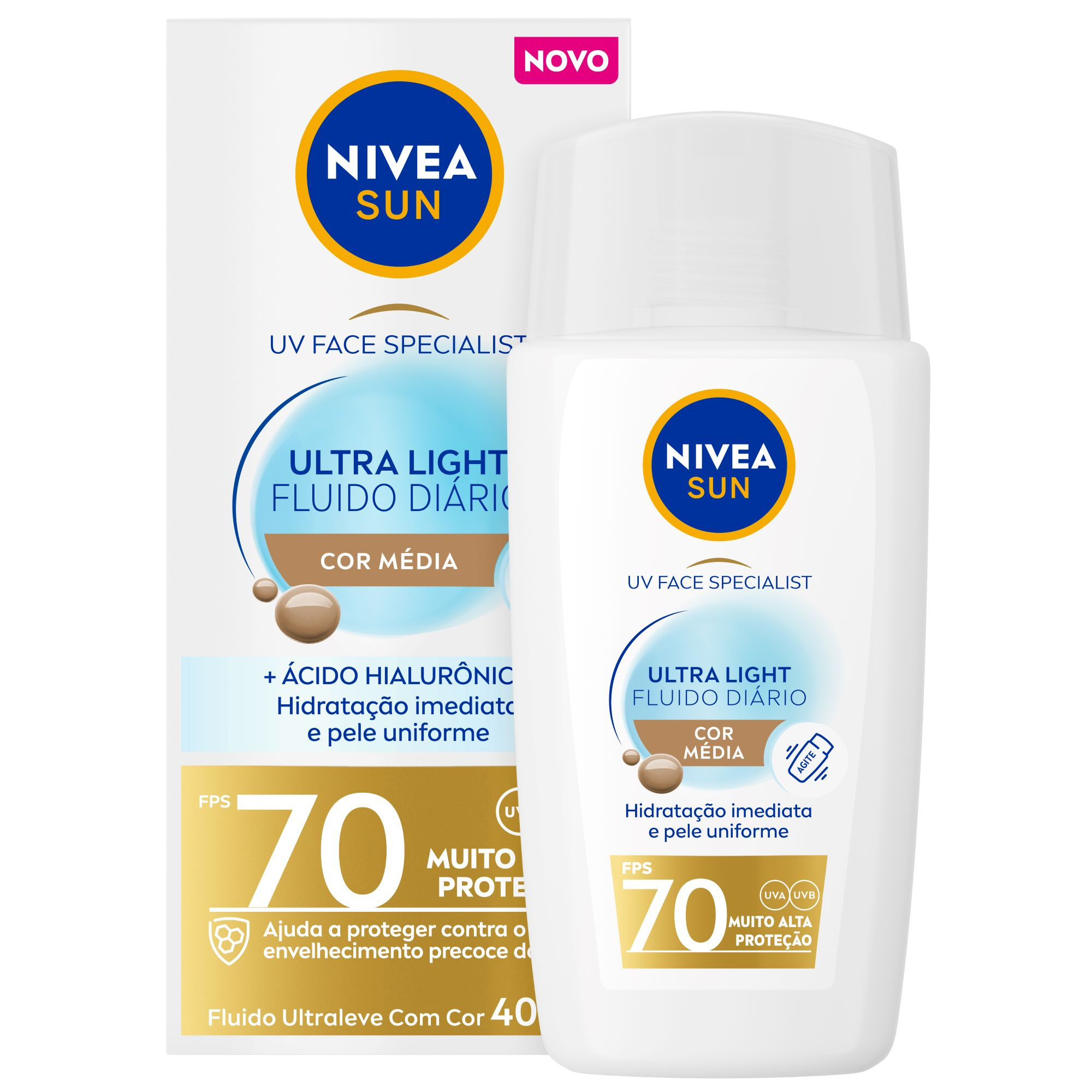 Protetor Solar Facial Nivea Sun Ultra Light Cor Média Uv Face Specialist Fps70 40ml — Nivea | Farmácia Resyla