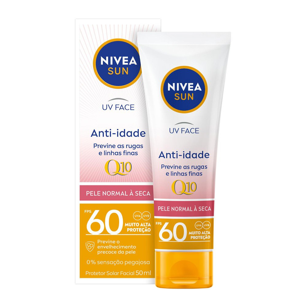 Protetor Solar Facial Nivea Sun UV Face FPS60 Anti-Idade Q10 Pele Normal a Seca 50g — Nivea | Farmácia Resyla