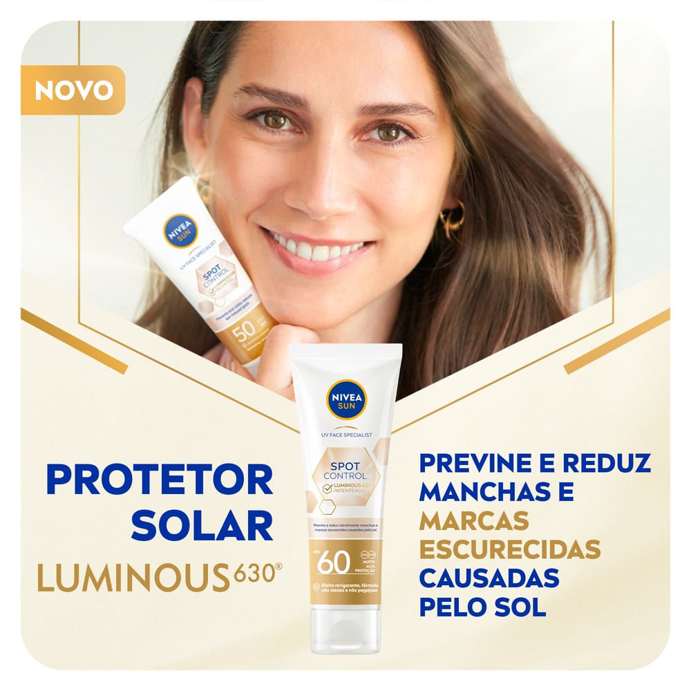 Protetor Solar Facial Nivea Sun UV Face FPS60 Spot Control Luminous 630 40ml — imagem 3 | Farmácia Resyla