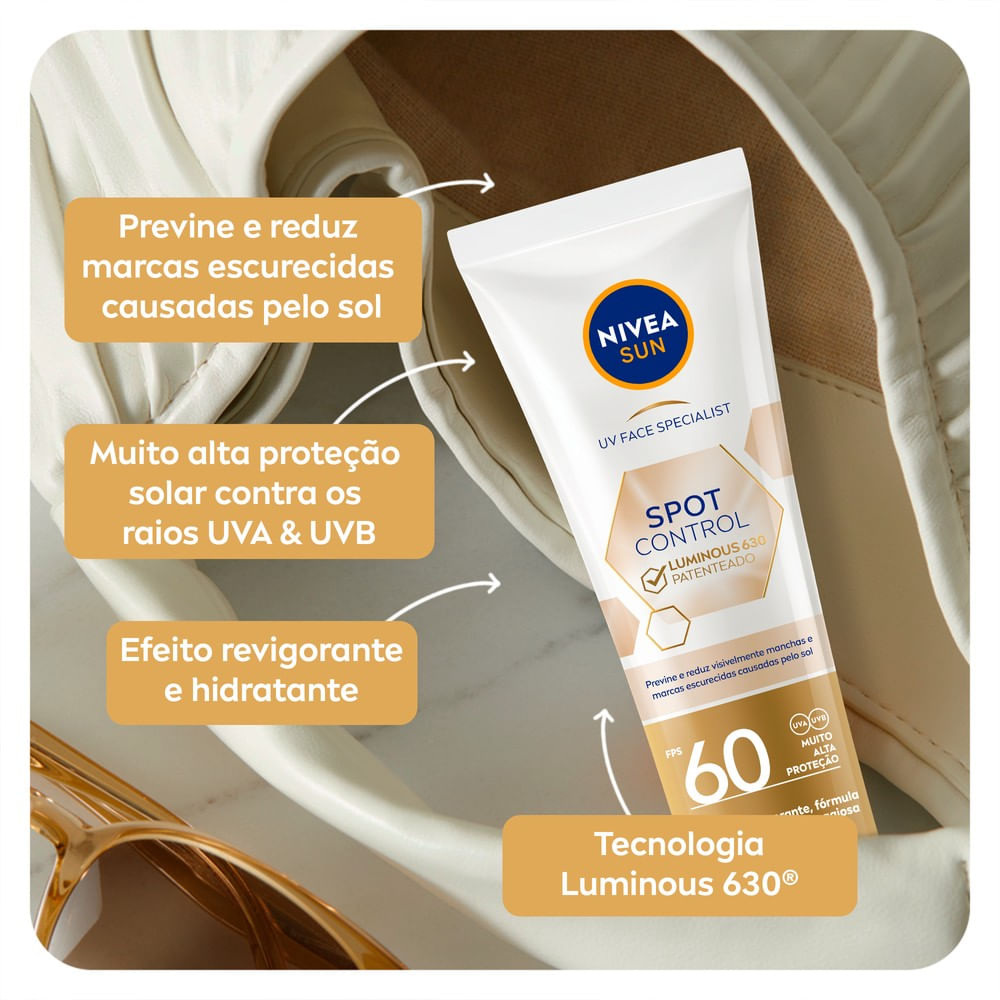 Protetor Solar Facial Nivea Sun UV Face FPS60 Spot Control Luminous 630 40ml — imagem 4 | Farmácia Resyla