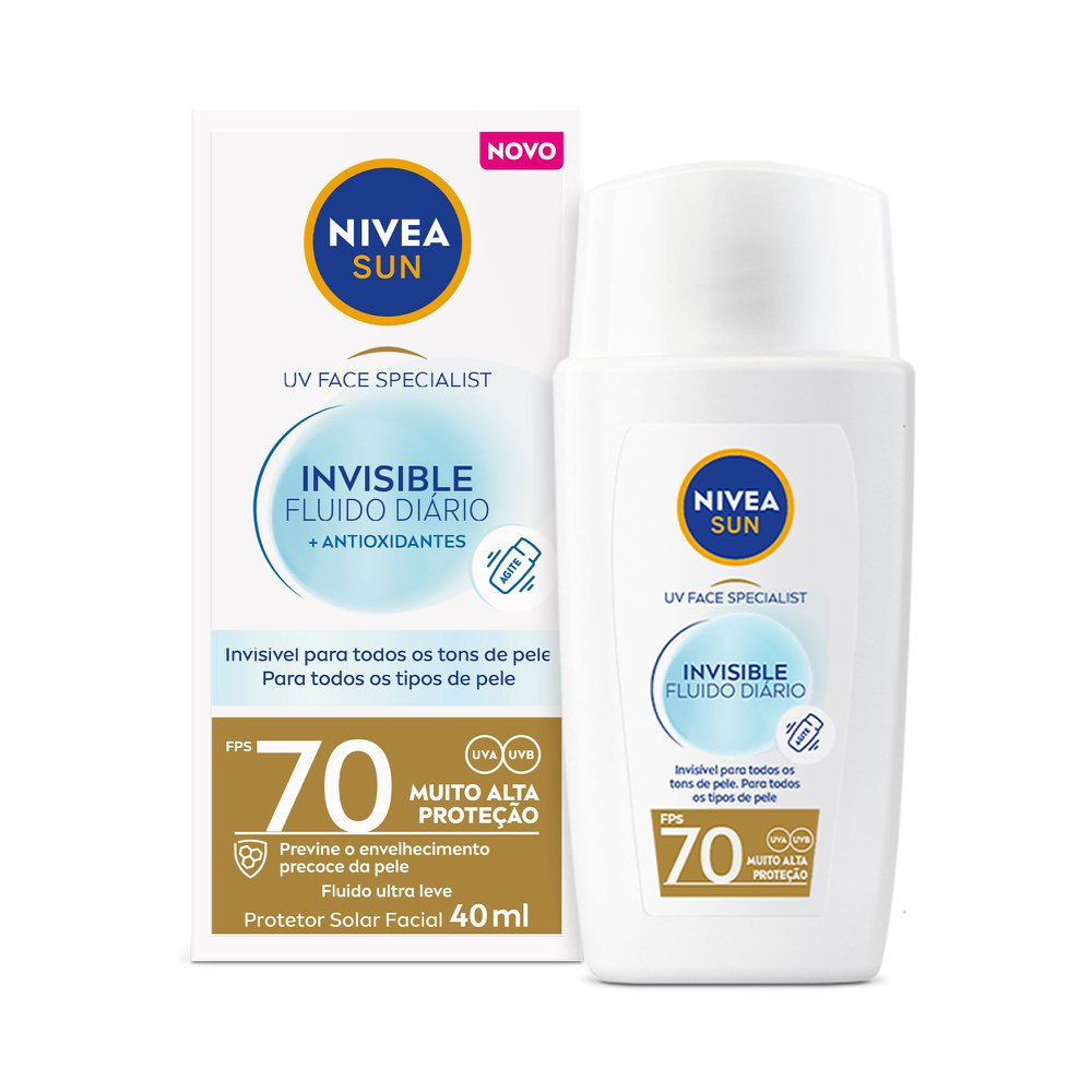 Protetor Solar Facial Nivea Sun UV Face FPS70 Invisible Fluido Diário + Antioxidantes 40ml — Nivea | Farmácia Resyla