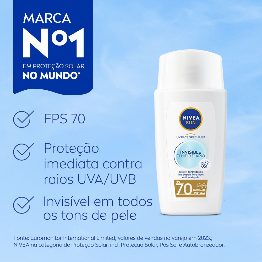 Protetor Solar Facial Nivea Sun UV Face FPS70 Invisible Fluido Diário + Antioxidantes 40ml — imagem 4 | Farmácia Resyla