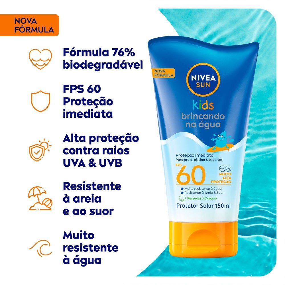 Protetor Solar Nivea Sun Kids Brincando na Água FPS60 150ml — imagem 3 | Farmácia Resyla