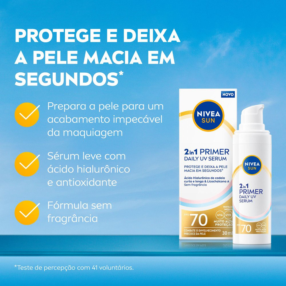 Protetor Solar Sérum Primer Daily Uv 2 Em 1 Sem Perfume Fps 70 Nivea Sun 30ml — imagem 3 | Farmácia Resyla