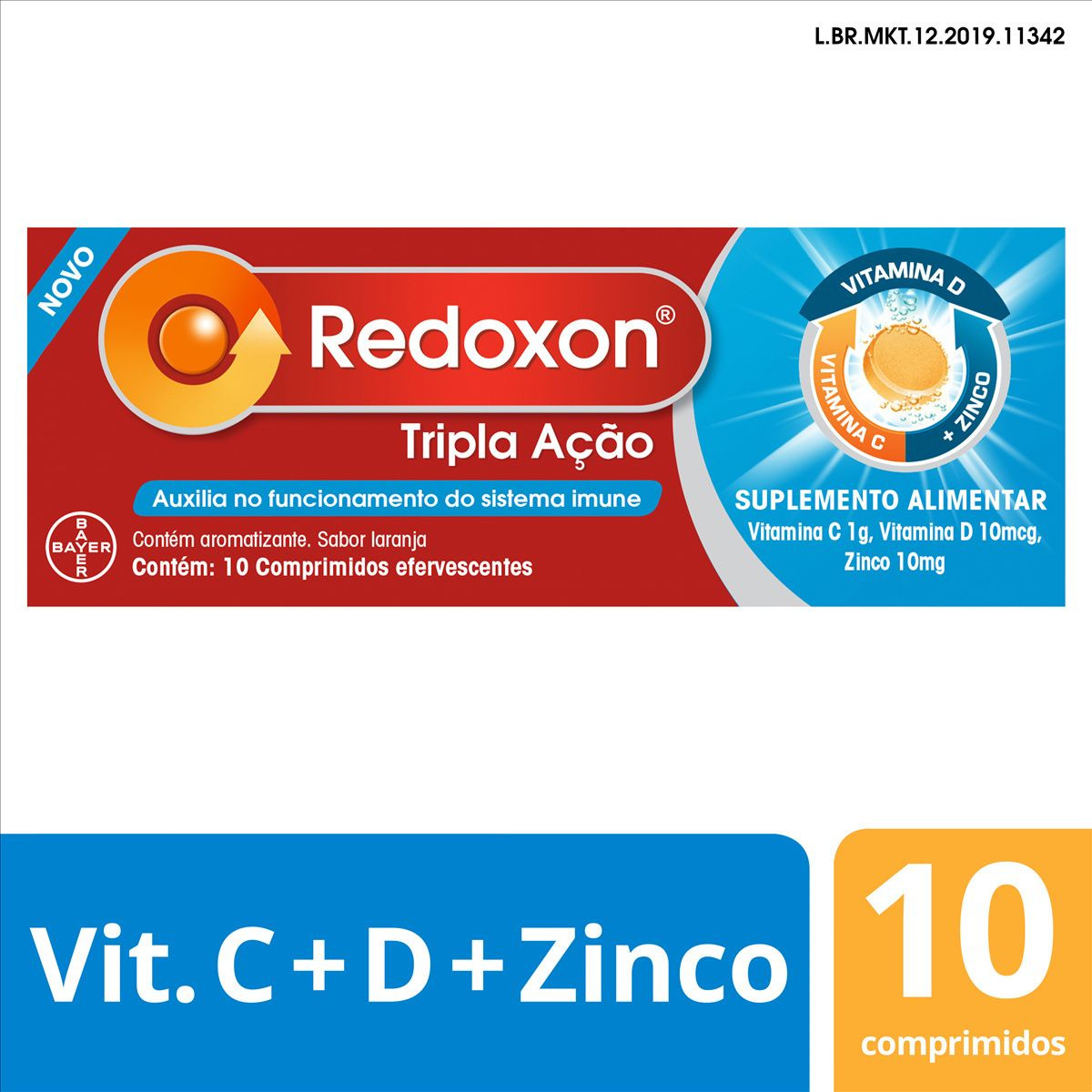 Redoxon Tripla Ação Vitamina C, D e Zinco Sabor Laranja 10 Comprimidos Efervescentes — Redoxon | Farmácia Resyla