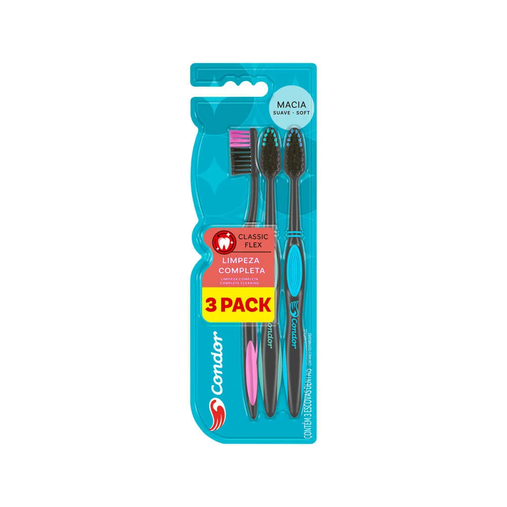 Escova Dental Condor Com 3 Unidades Classic Flex Macia — Condor | Farmácia Resyla