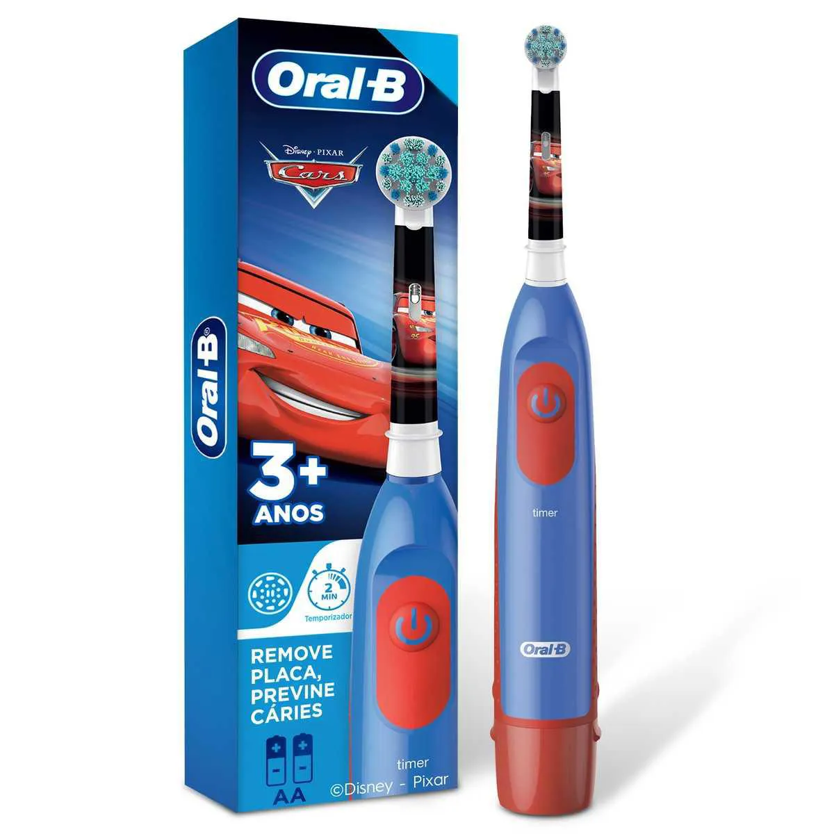 Escova de Dente Elétrica Oral-B Infantil Macia 3+ Anos Disney Pixar Carros com 1 unidade + 2 pilhas AA — Oral-B | Farmácia Resyla