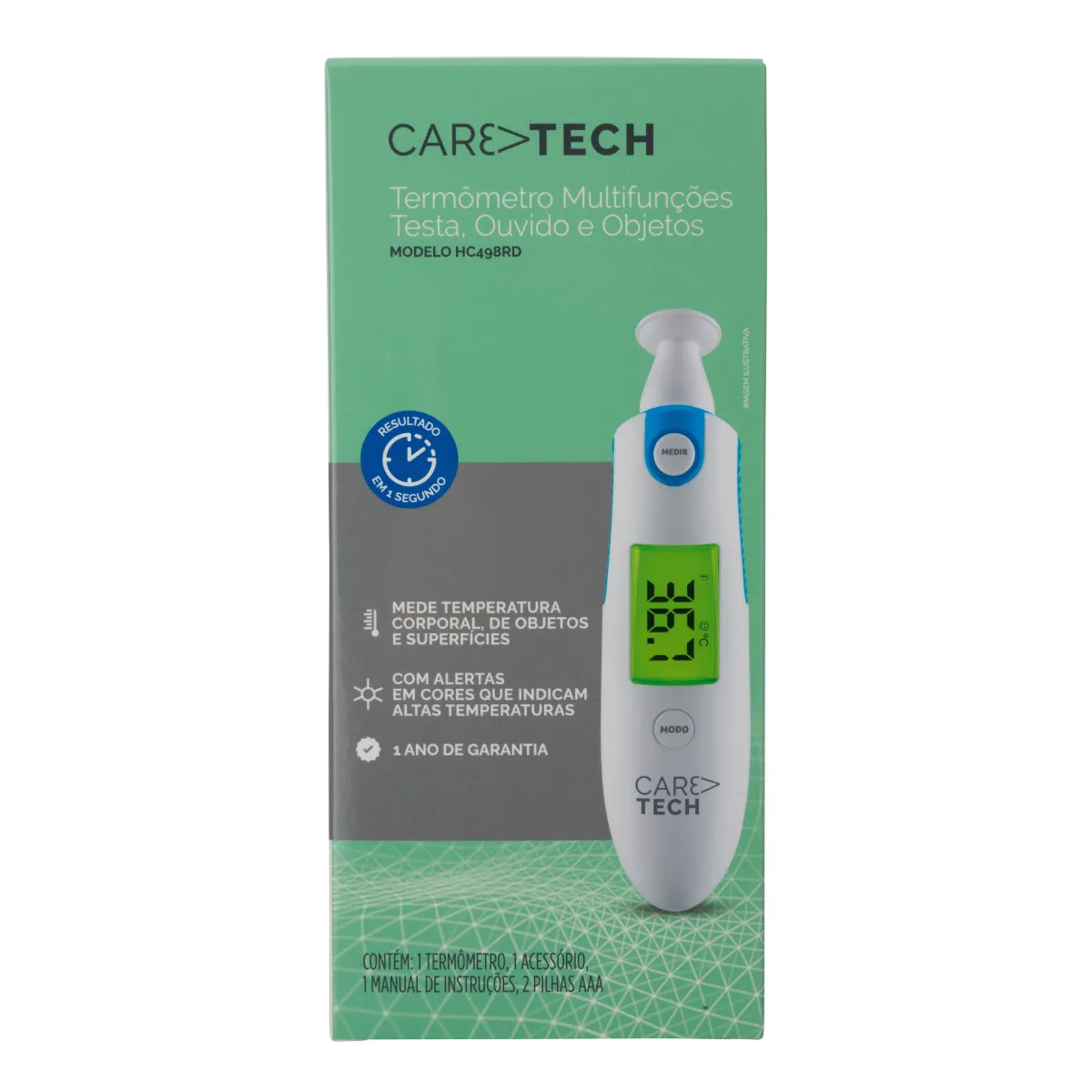 Termômetro Digital Caretech Infravermelho Multifunções HC498RD 1 unidade — Caretech | Farmácia Resyla