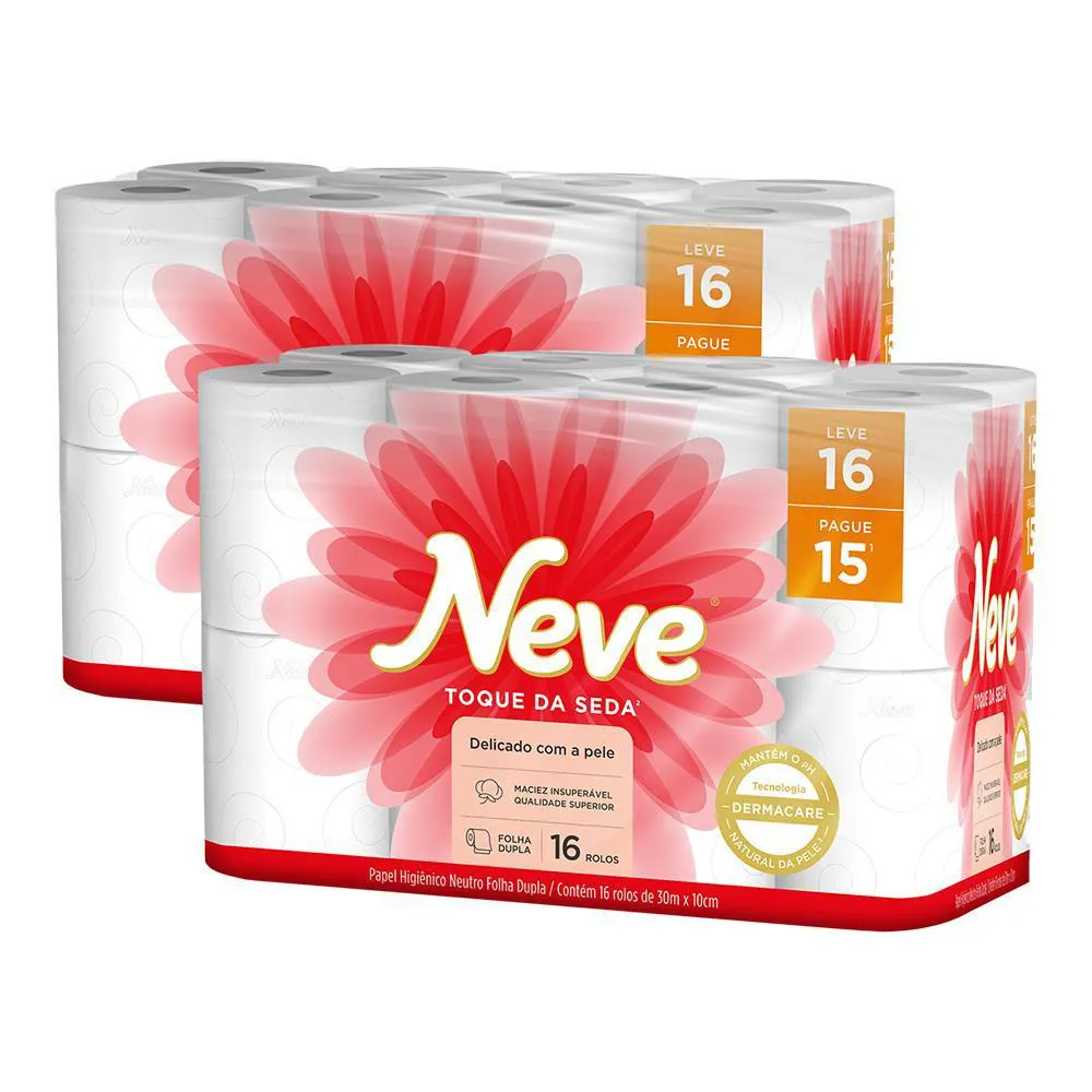 Kit 2 Papel Higiênico Neve Toque de Seda Folha Dupla 16un Cada — Seda | Farmácia Resyla