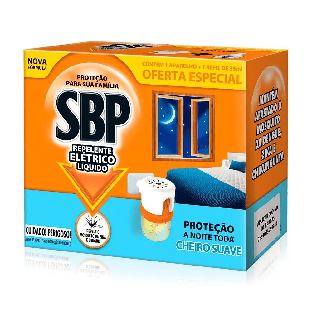Repelente Elétrico Líquido Sbp 45 Noites Cheiro Suave Novo Aparelho + Refil — SBP | Farmácia Resyla