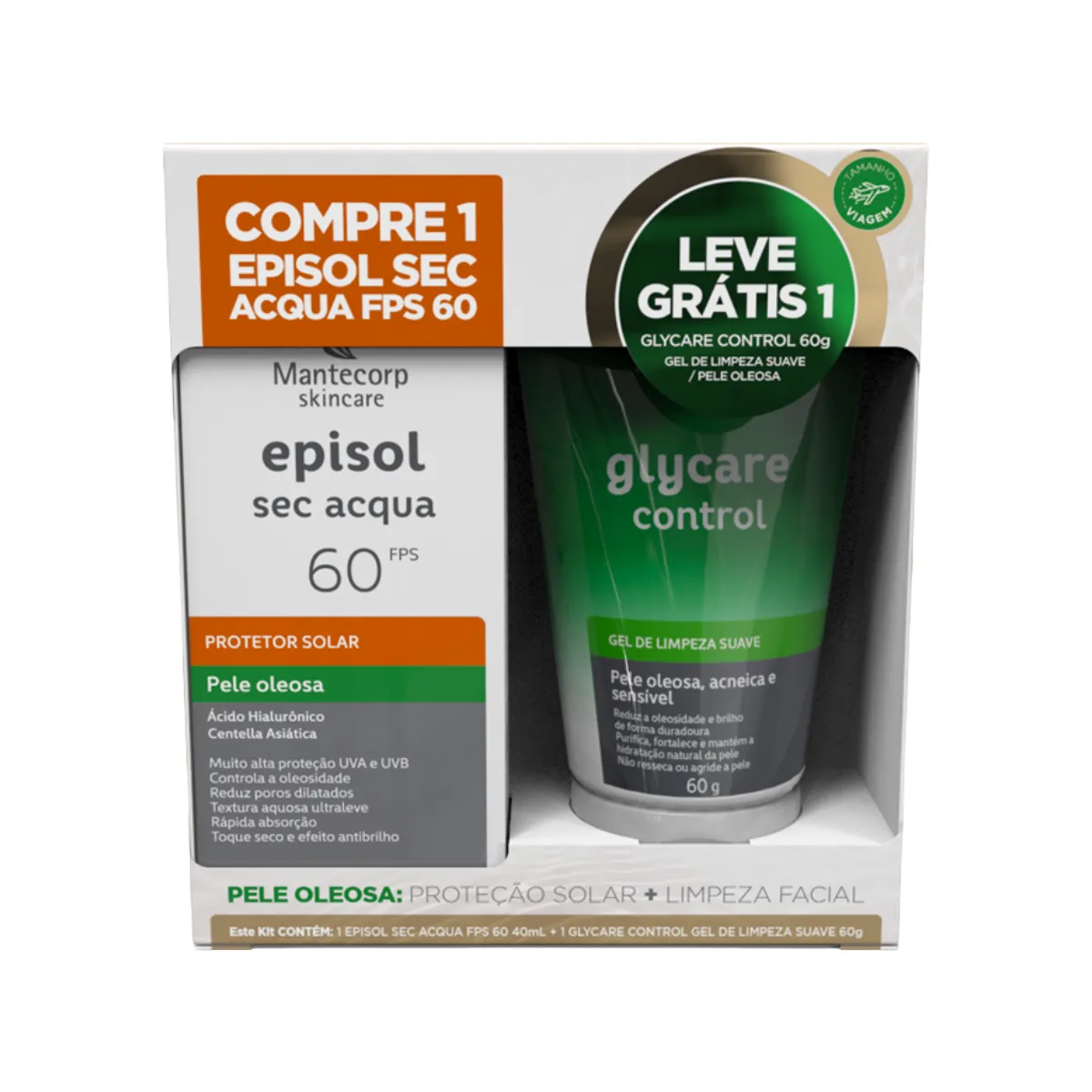 Kit Episol Sec Acqua Fps 60 40 ml + Glycare Control Gel De Limpeza 60g — Episol | Farmácia Resyla