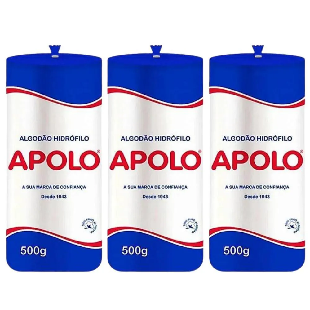 Kit Algodão Hidrófilo Apolo em Rolo 500g C/3 — Apolo | Farmácia Resyla