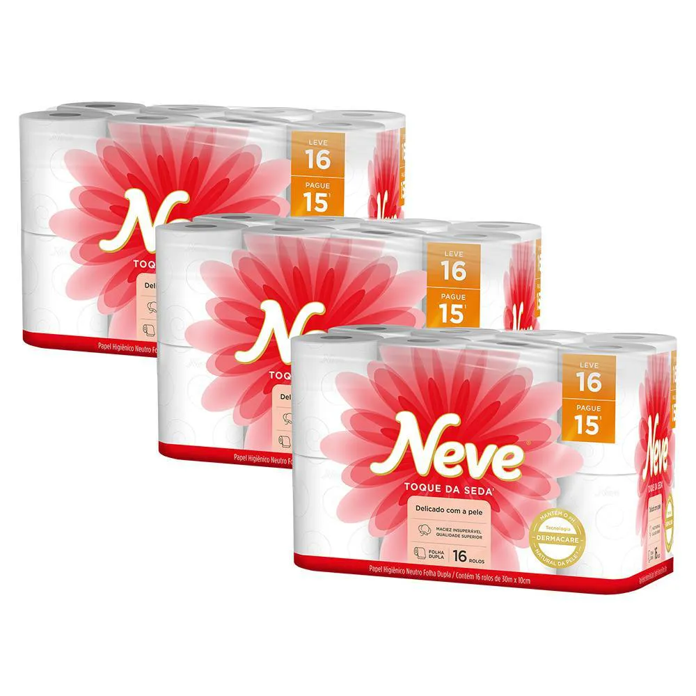 Kit 3 Papel Higiênico Neve Toque de Seda Folha Dupla 16un Cada — Seda | Farmácia Resyla