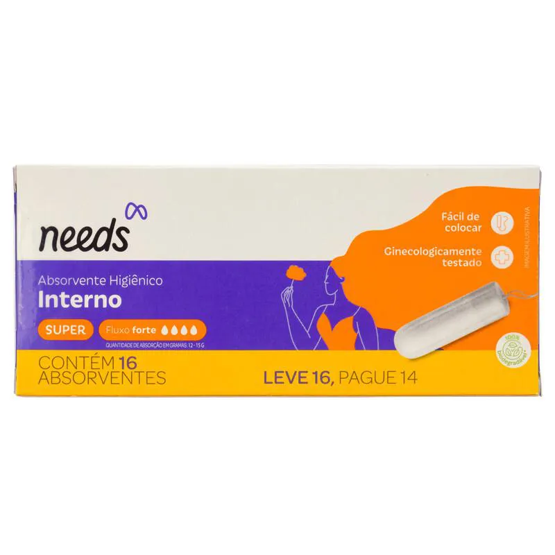 Absorvente Interno Needs Super Fluxo Forte 16 Unidades — Needs | Farmácia Resyla