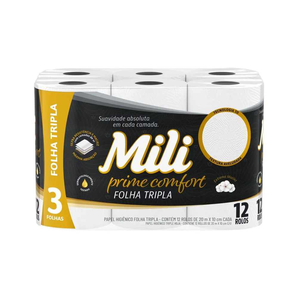 Papel Higienico Mili Prime Comfort Com 12 Folha Tripla — Comfort | Farmácia Resyla