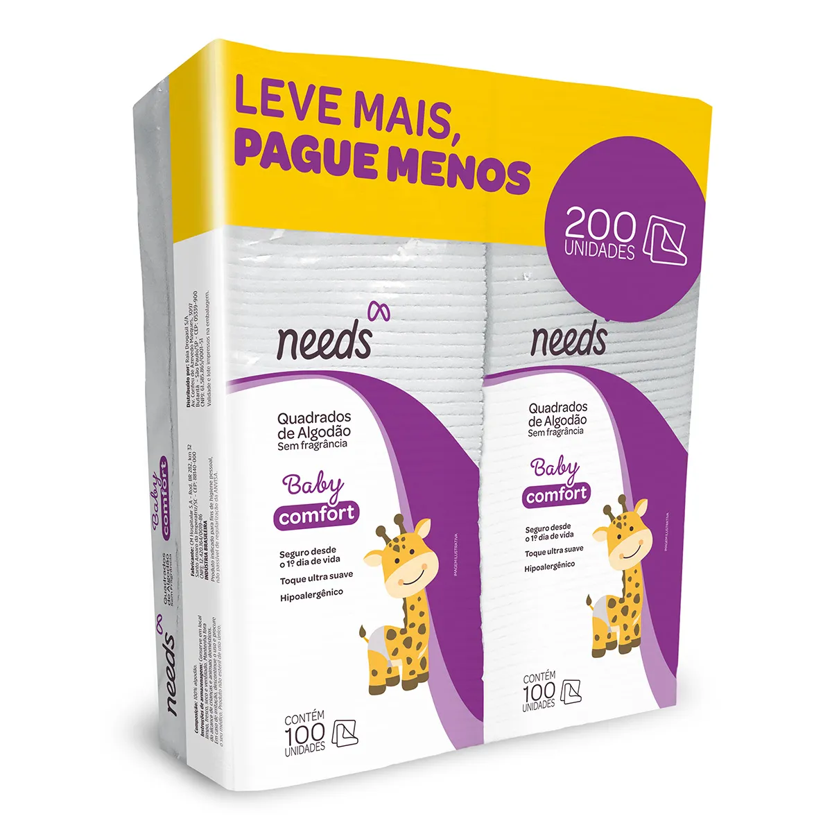 Algodão Quadrado Needs Baby Comfort 200 Unidades — Comfort | Farmácia Resyla