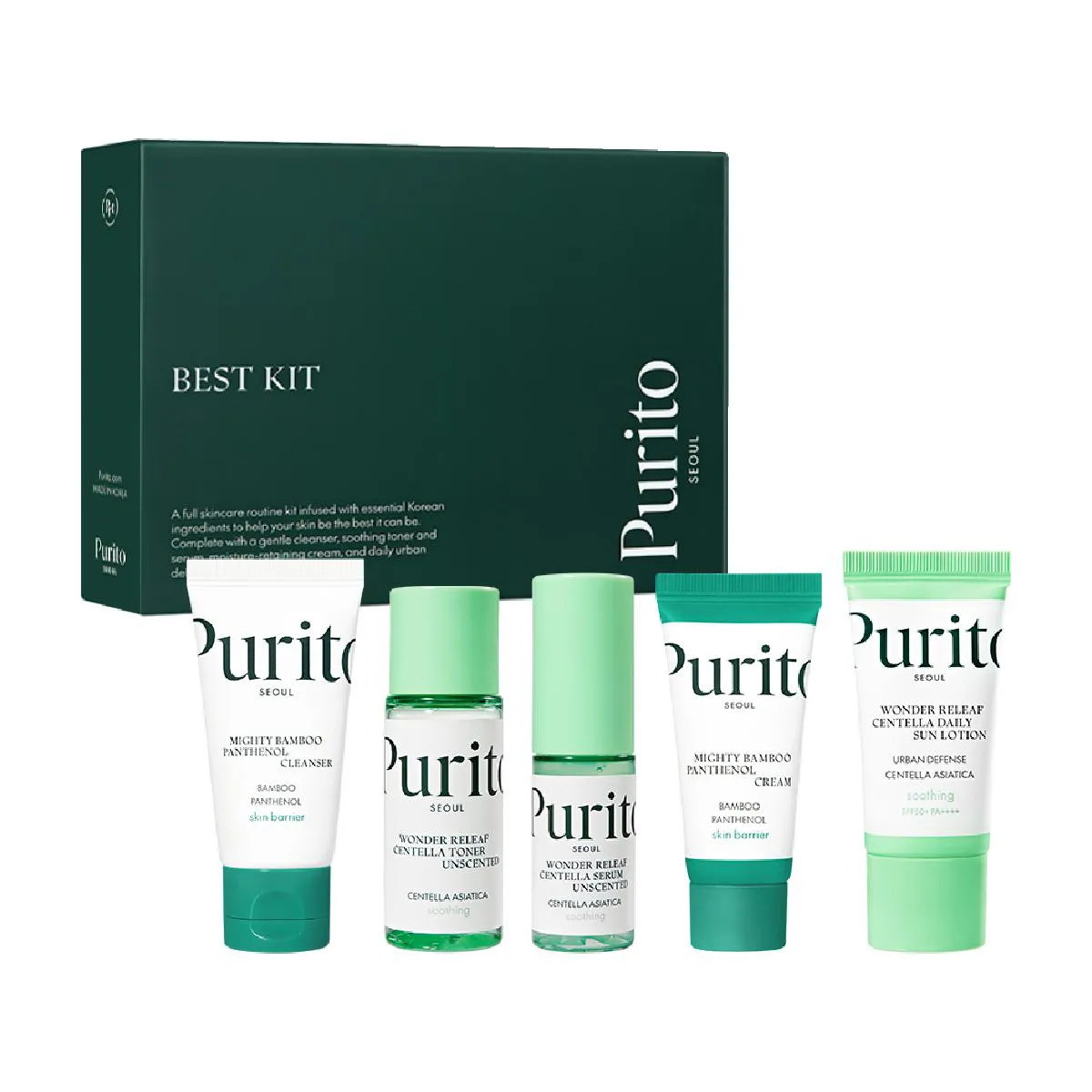 Best Kit Facial Purito Gel de Limpeza + Tônico + Sérum + Creme + Protetor Solar — Purito | Farmácia Resyla