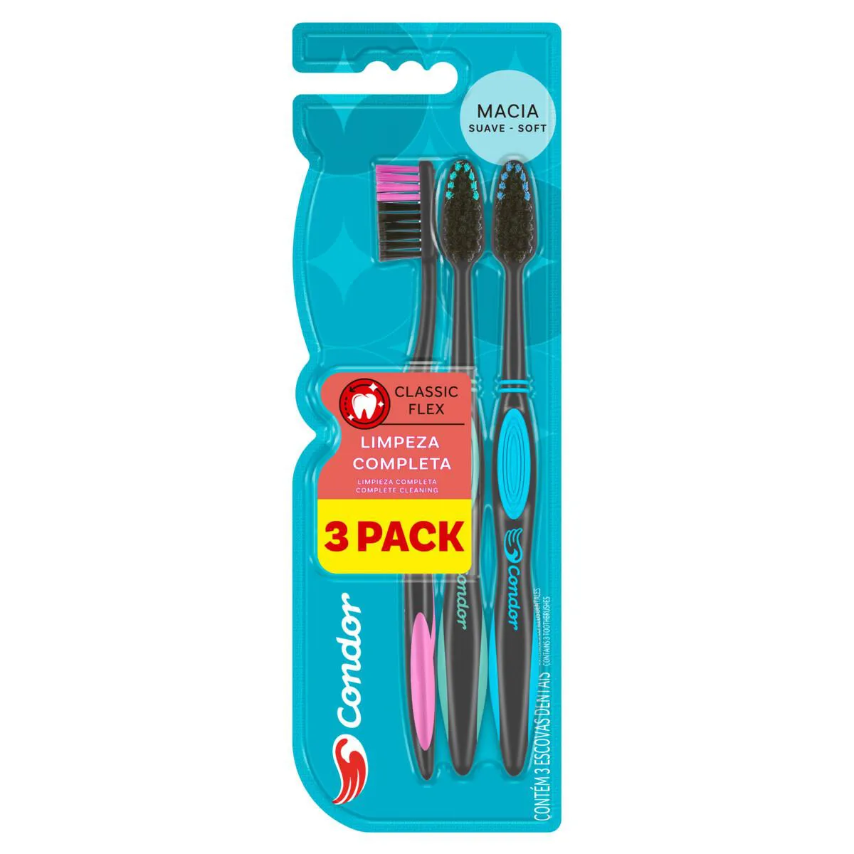 Kit Escova de Dente Condor Classic Flex Macia 3 unidades — Condor | Farmácia Resyla