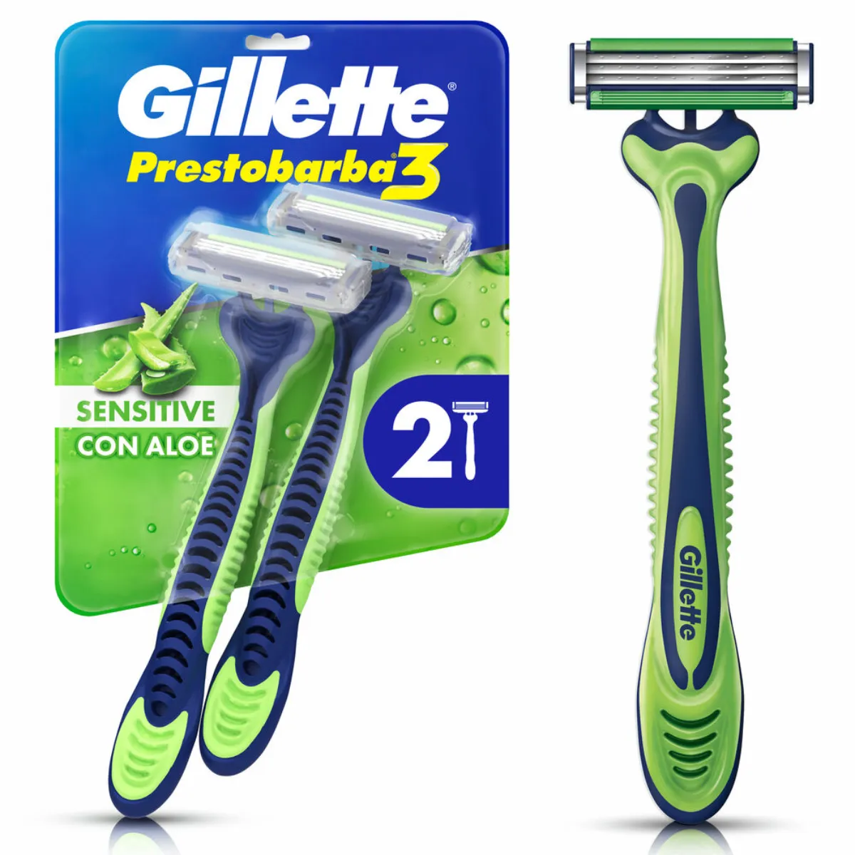 Aparelho de Barbear Gillette Prestobarba3 Sensitive Aloe Vera 2 unidades — Gillette | Farmácia Resyla