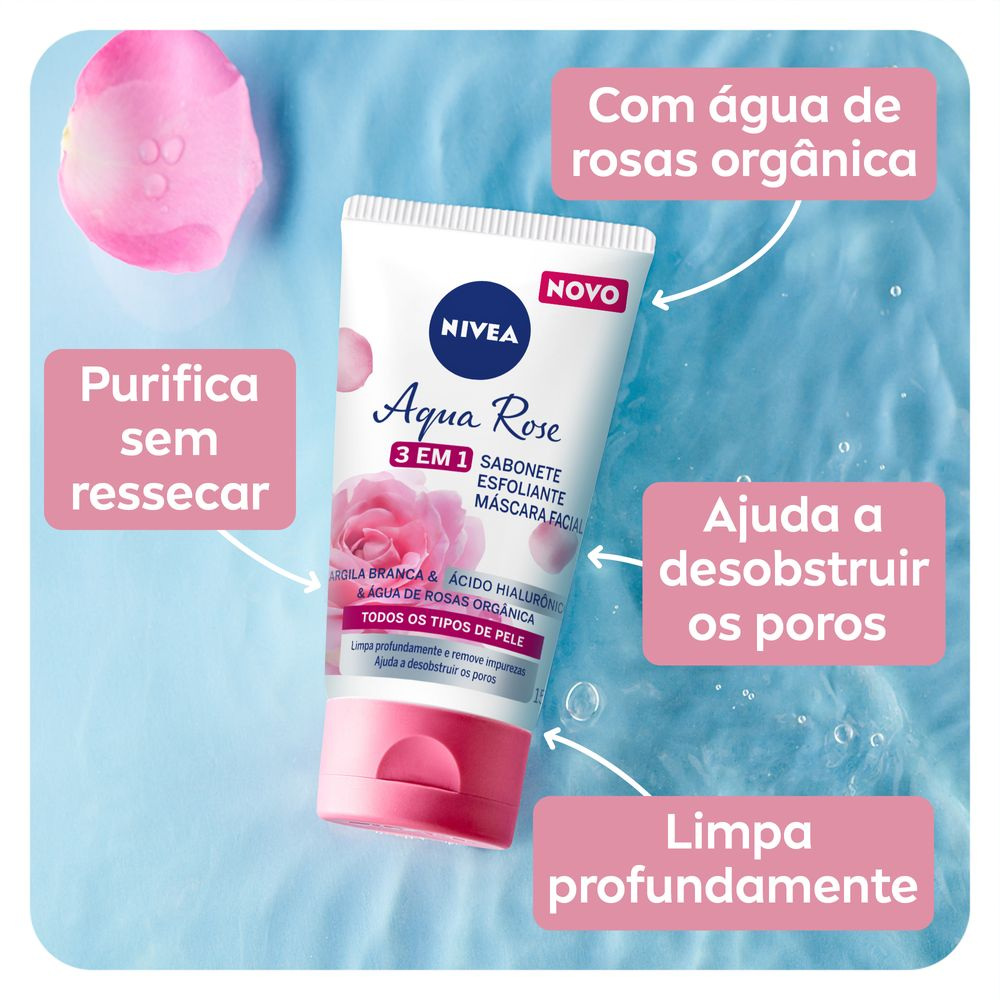 Sabonete Facial Nivea Aqua Rose 3 em 1 Argila e Ácido Hialurônico 150ml — imagem 4 | Farmácia Resyla
