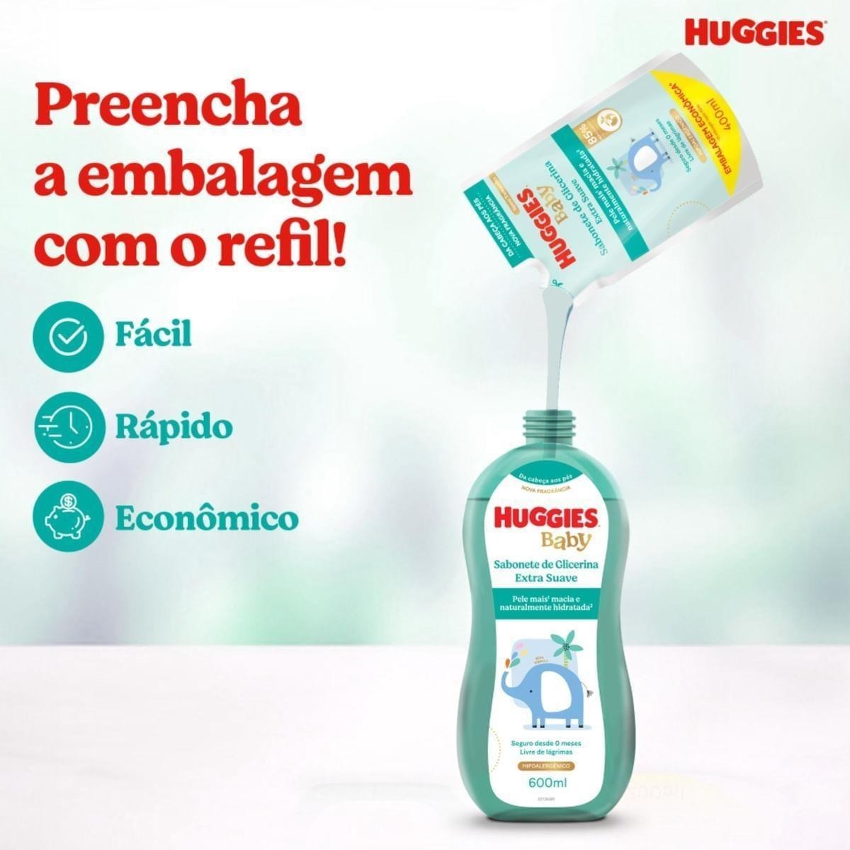 Sabonete Líquido Infantil Huggies Baby Glicerina Extra Suave Refil 400ml — imagem 2 | Farmácia Resyla