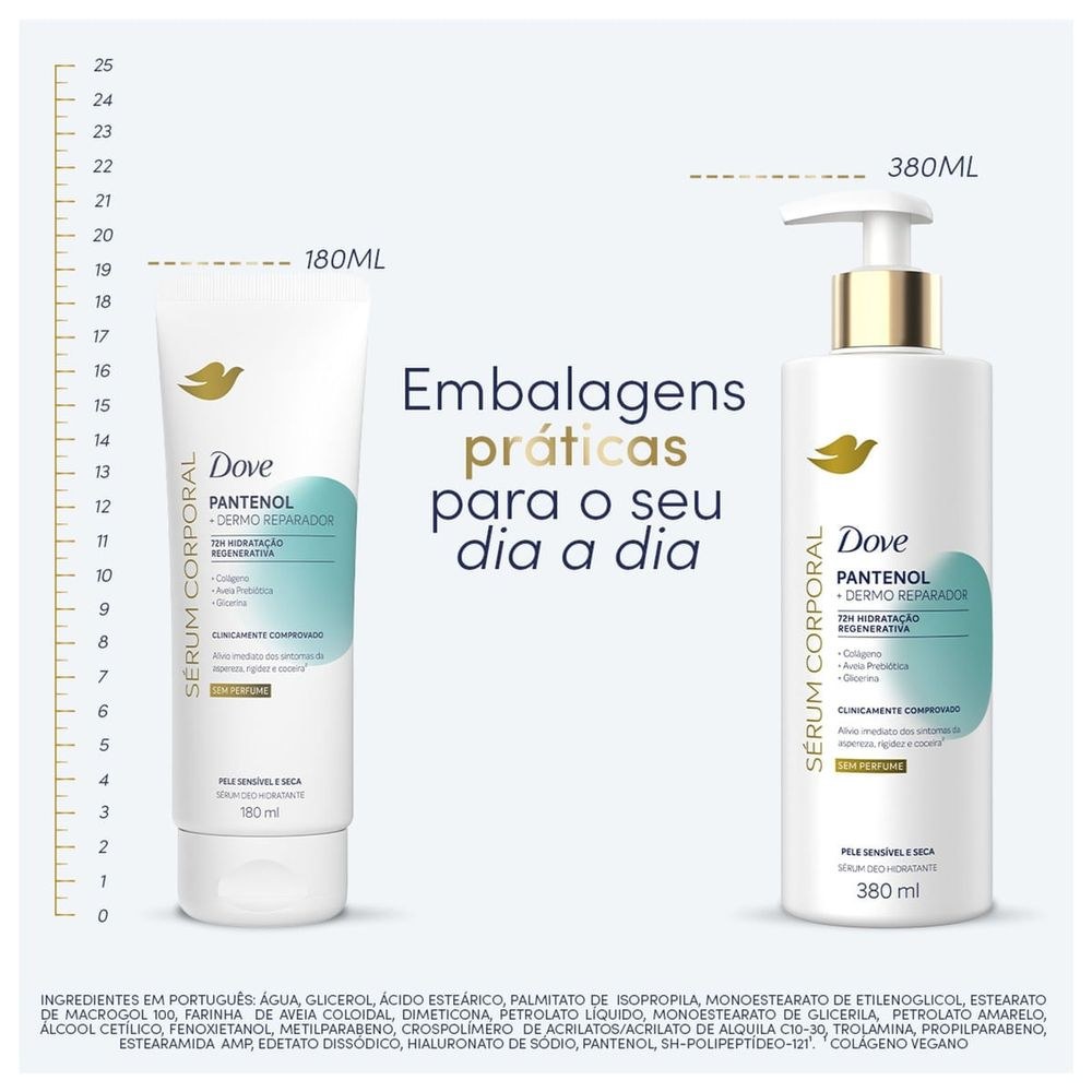 Sérum Dove Hidratante Corporal sem Perfume Pantenol + Dermo Reparador 180ml — imagem 3 | Farmácia Resyla
