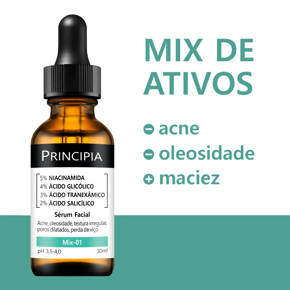 Sérum Facial Principia Mix-01 com Niacinamida 5% Ácido Glicólico 4% Ácido Tranexâmico 3% Ácido Salicílico 2% 30ml — imagem 4 | Farmácia Resyla