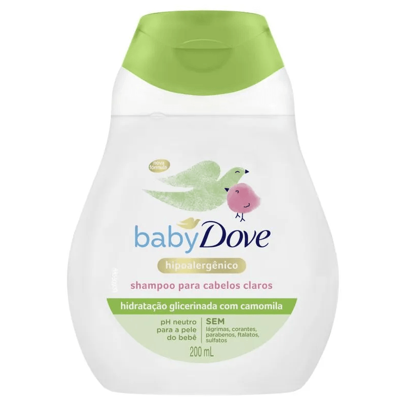 Shampoo Infantil Baby Dove Hidratação Enriquecida Cabelos Claros Camomila Recém-Nascido 200ml — Dove | Farmácia Resyla