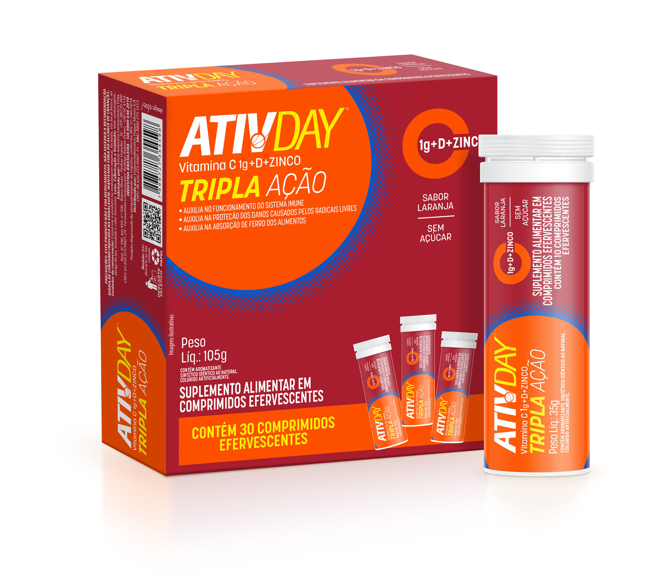 Suplemento Alimentar Ativday Vitamina C Tripla Ação 30 Comprimidos Efervecentes — Ativday | Farmácia Resyla