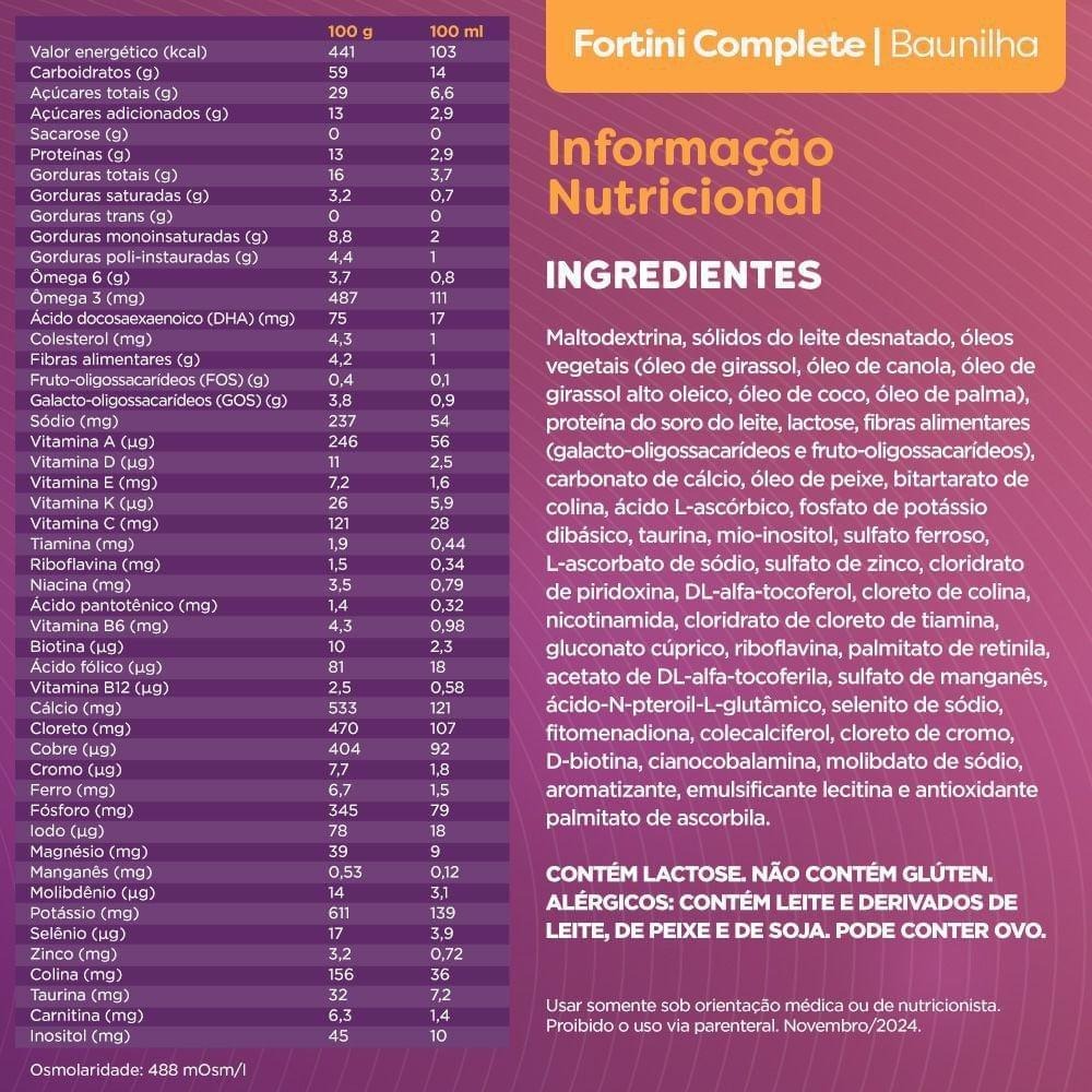 Suplemento Alimentar Infantil Fortini Complete Sabor Baunilha 800g — imagem 3 | Farmácia Resyla
