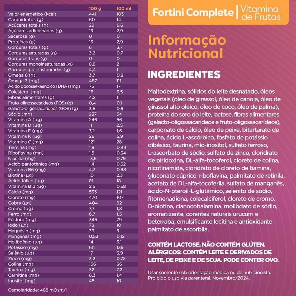Suplemento Alimentar Infantil Fortini Complete Sabor Vitamina de Frutas 800g — imagem 3 | Farmácia Resyla