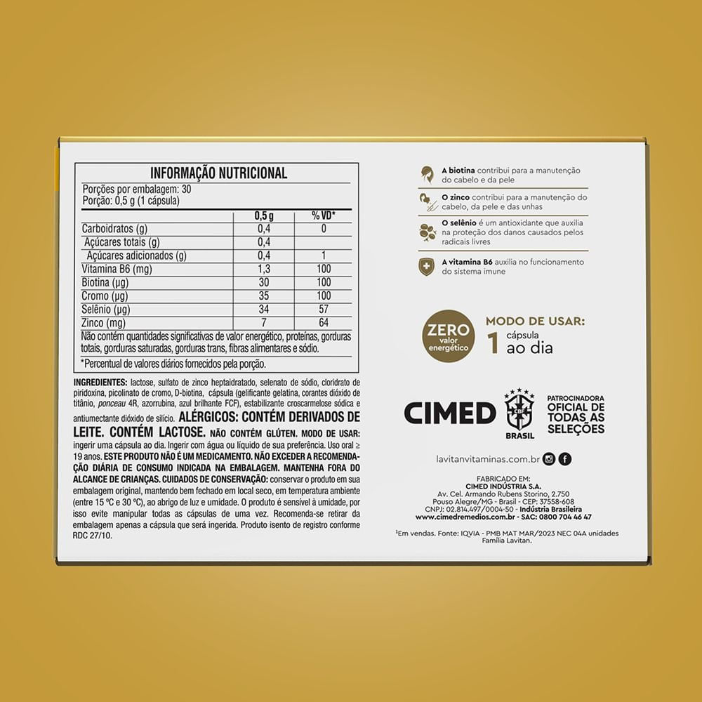 Suplemento Alimentar Lavitan Cabelos E Unhas 30 Cápsulas — imagem 2 | Farmácia Resyla