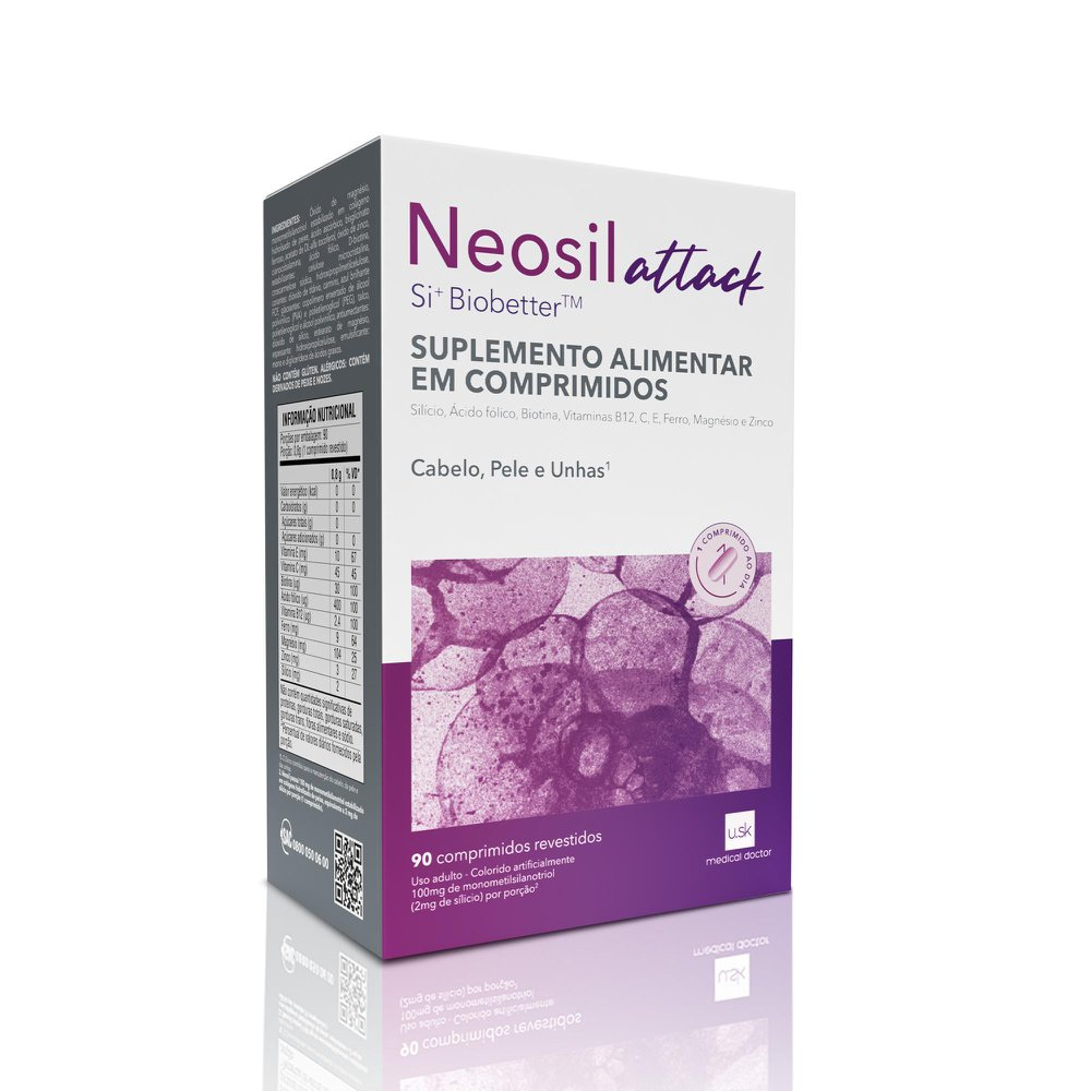 Suplemento Alimentar Neosil Attack Para Cabelos, Unhas e Pele 100mg 90 Comprimidos — Neosil | Farmácia Resyla