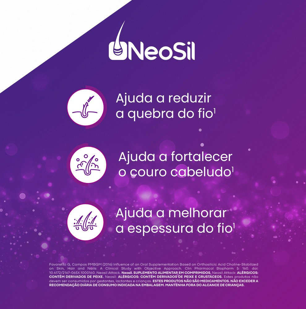 Suplemento Alimentar Neosil Attack Para Cabelos, Unhas e Pele 100mg 90 Comprimidos — imagem 3 | Farmácia Resyla