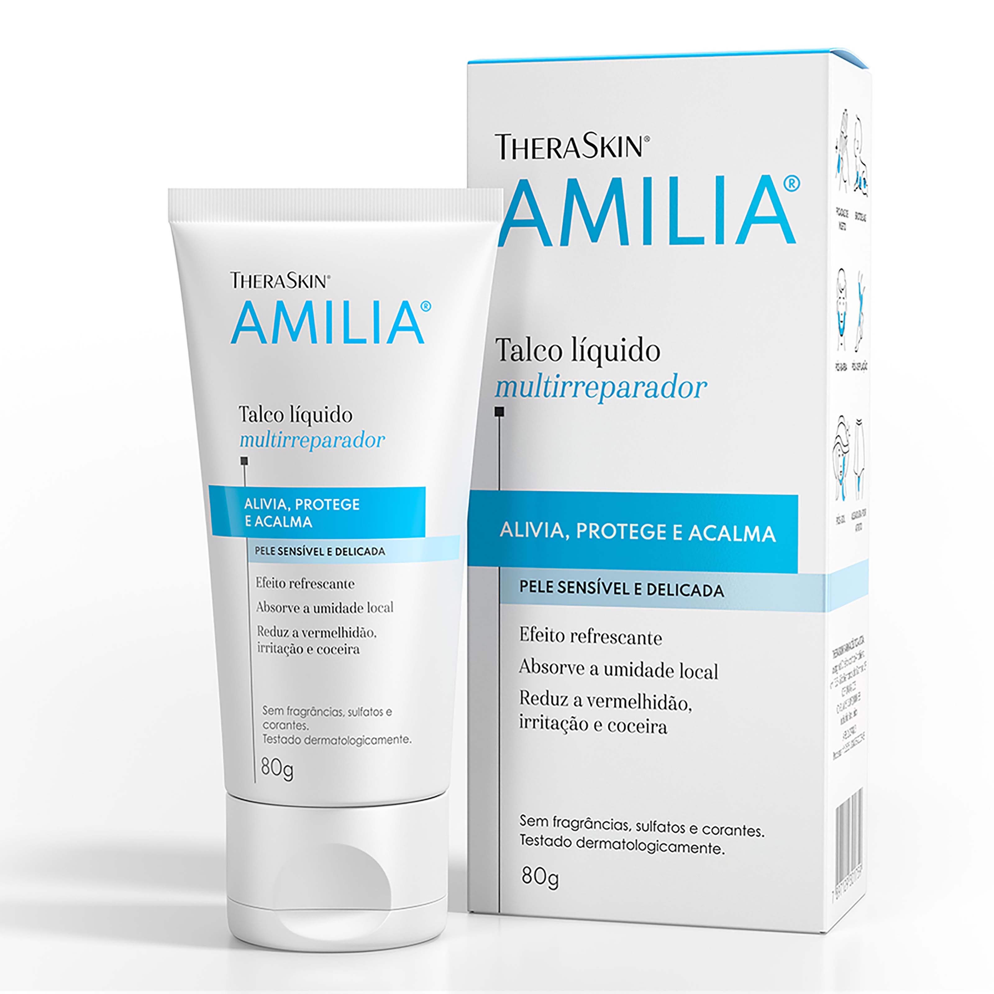 Talco Líquido Infantil Amilia Hipoalergênico Sem Perfume 80g — Amilia | Farmácia Resyla
