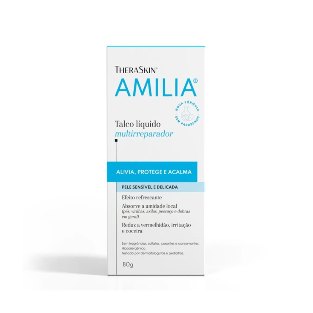 Talco Líquido Infantil Amilia Hipoalergênico Sem Perfume 80g — imagem 2 | Farmácia Resyla