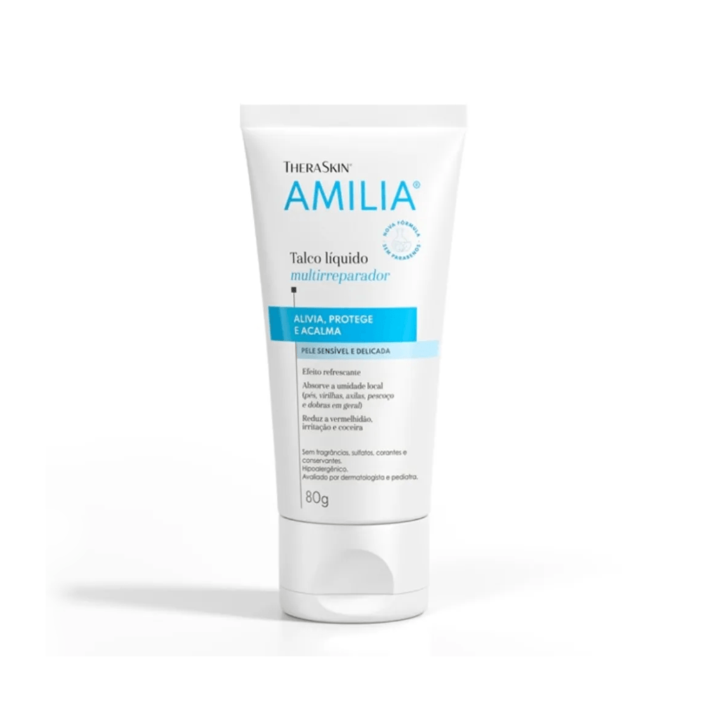 Talco Líquido Infantil Amilia Hipoalergênico Sem Perfume 80g — imagem 3 | Farmácia Resyla