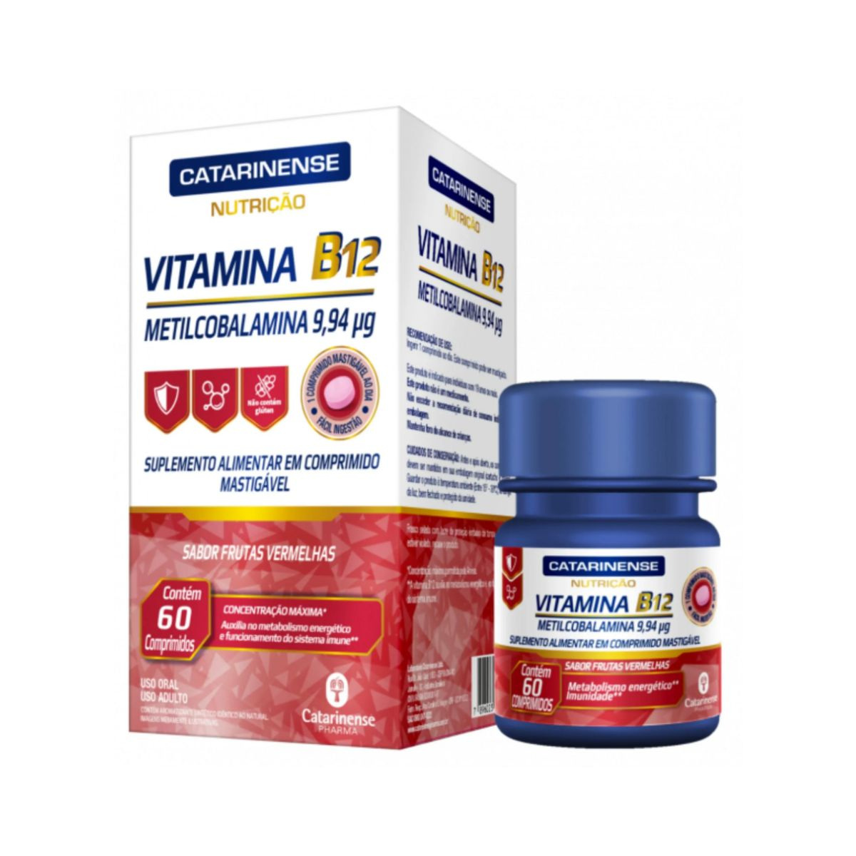 VITAMINA B12 CATARINENSE NUTRIÇÃO SABOR FRUTAS VERMELHAS 60 COMPRIMIDOS MASTIGÁVEIS — imagem 2 | Farmácia Resyla